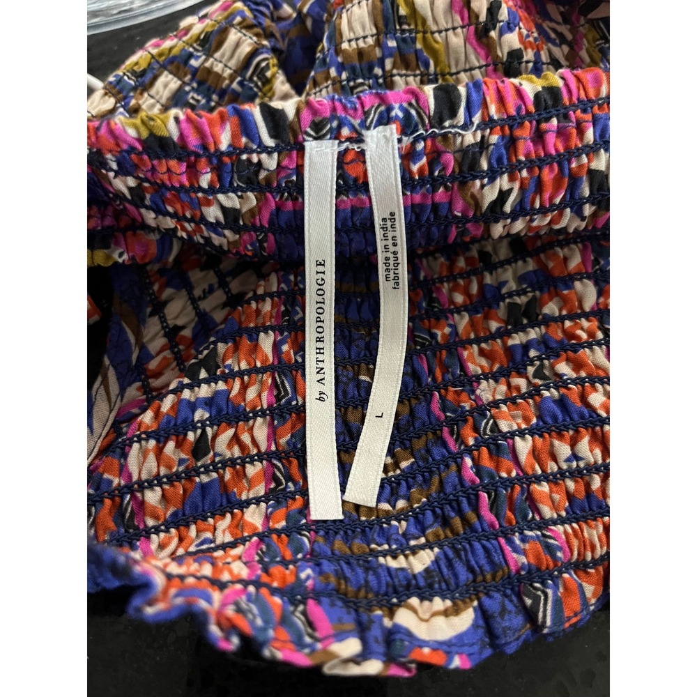 Anthropologie Smocked Maxi Dress Boho Geometric Print Flutter Sleeve Pearl L - Picture 4 of 4